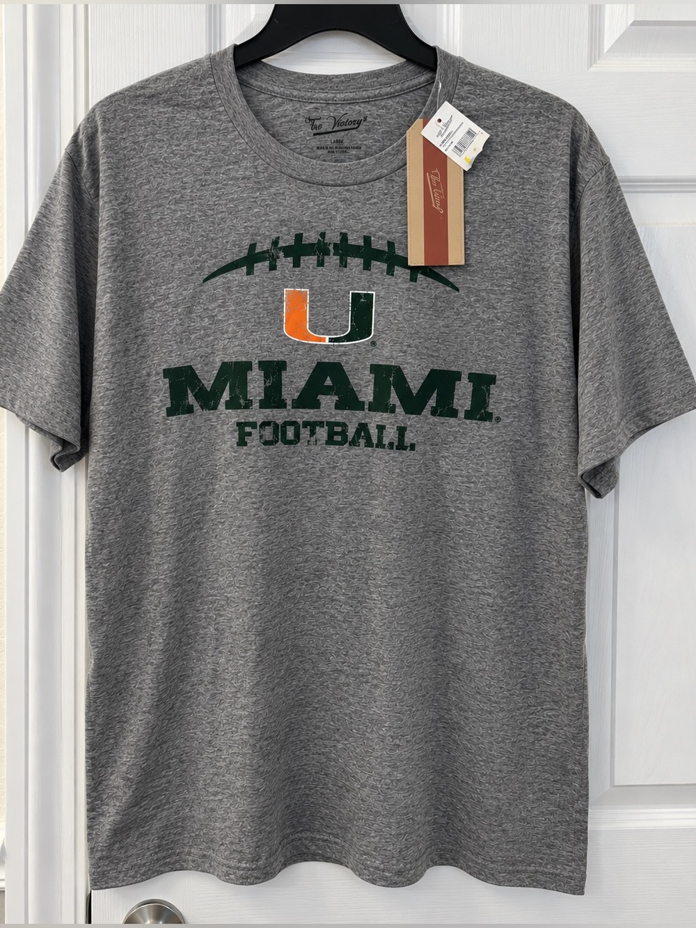 Miami Hurricanes Gray Football Tee The Victory The U Logo L NWT